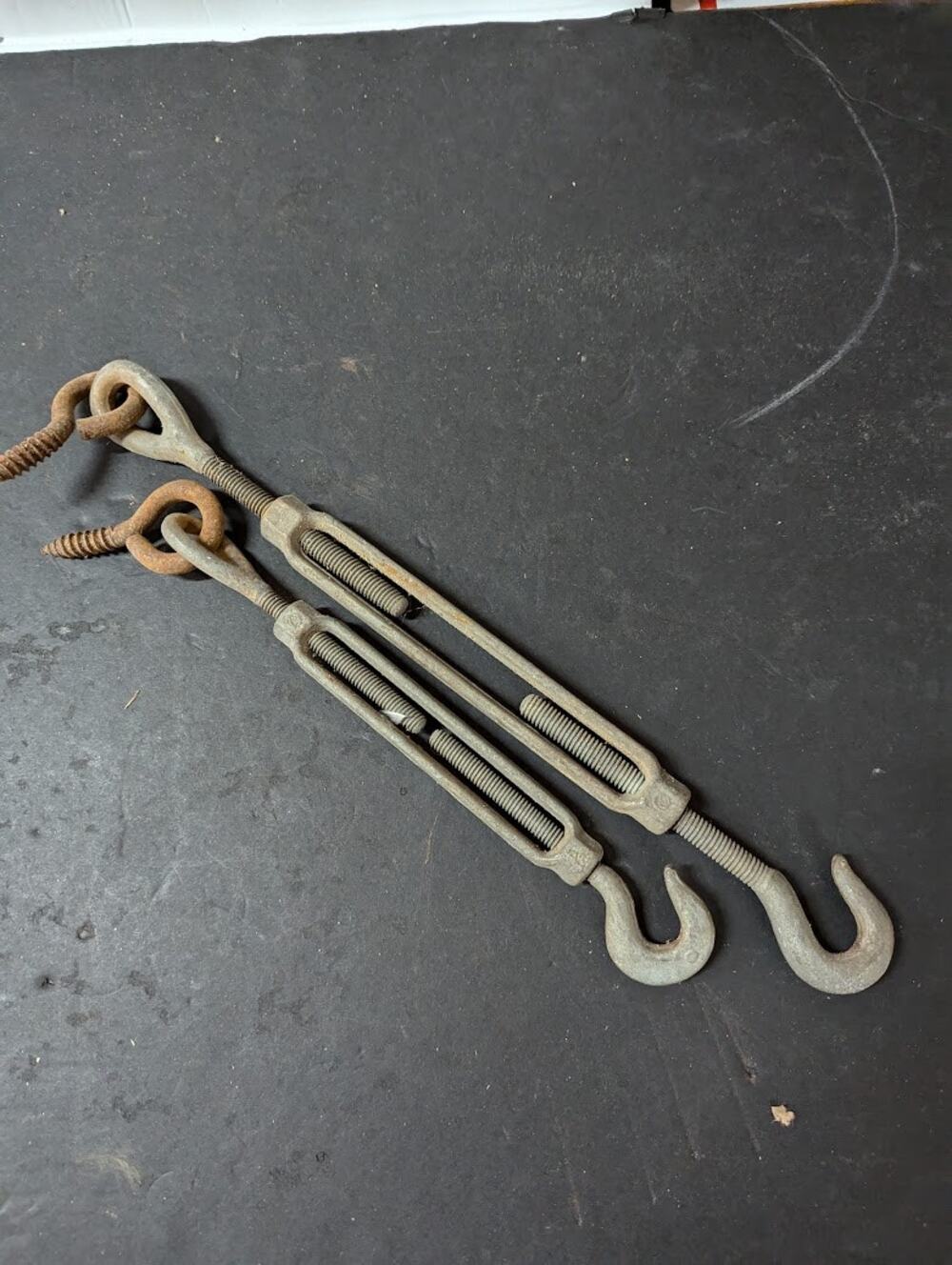 Turnbuckle LOT of 2 working 9.5" and 14" Galvanized with steel EYE HOOK VINTAGE